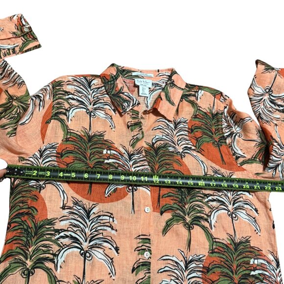 Nicole Miller 100% Linen Tropical Palm Trees Button-Up Shirt – Size L - Picture 8 of 13
